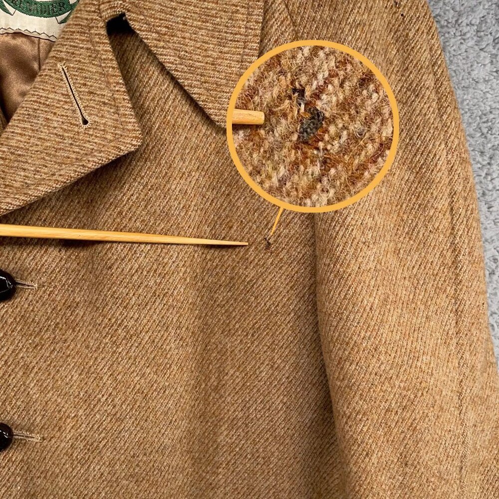 Vintage Grenadier Mens 40 Wool Tweed Single Breasted Over Coat Tan Brown Mad Men - Picture 3 of 16